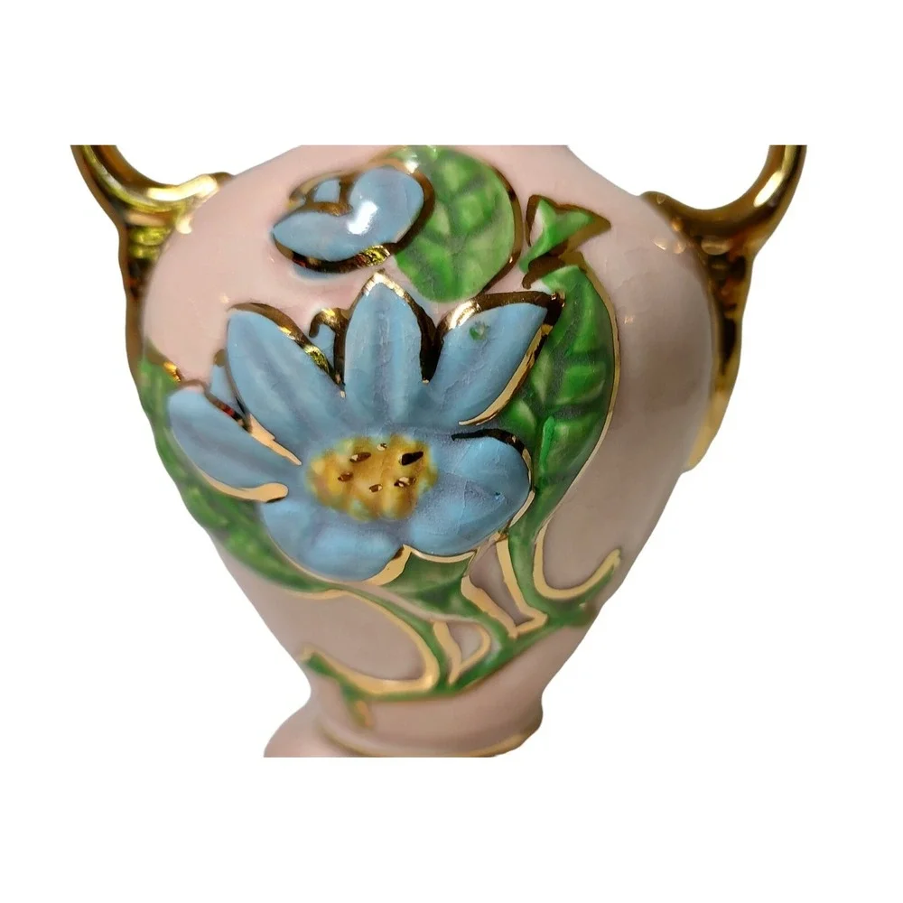 Vintage Hull Pottery Vase Double Handle Pink Magnolia Made In The USA 5.5 in SEE